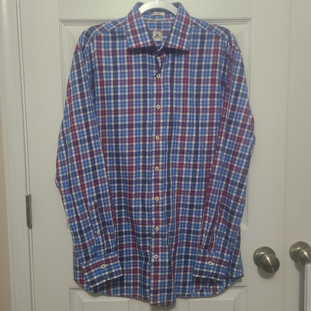 Peter Millar Button Down Shirt Mens Large Multi Color Plaid Long Sleeve Cotton - Picture 2 of 7